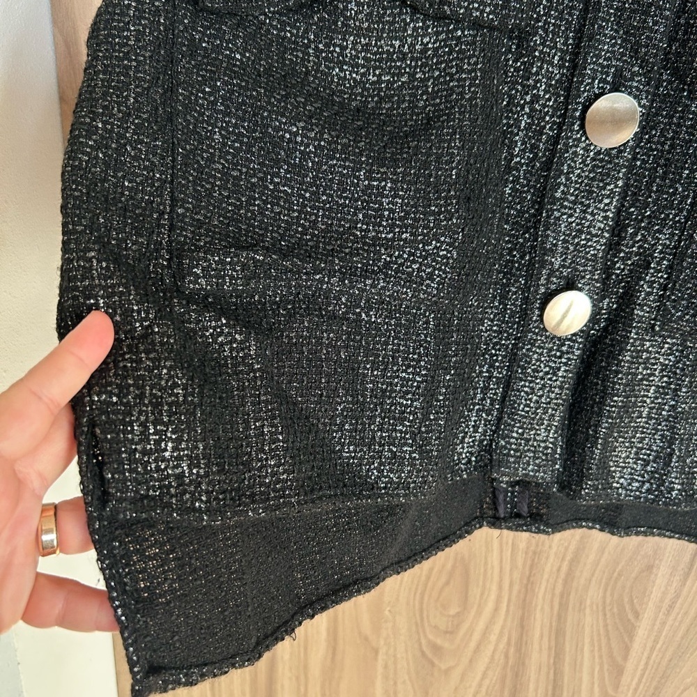 Zara  metallic tweed metal buttons Oversized black Womens jacket Medium Large - Picture 4 of 9